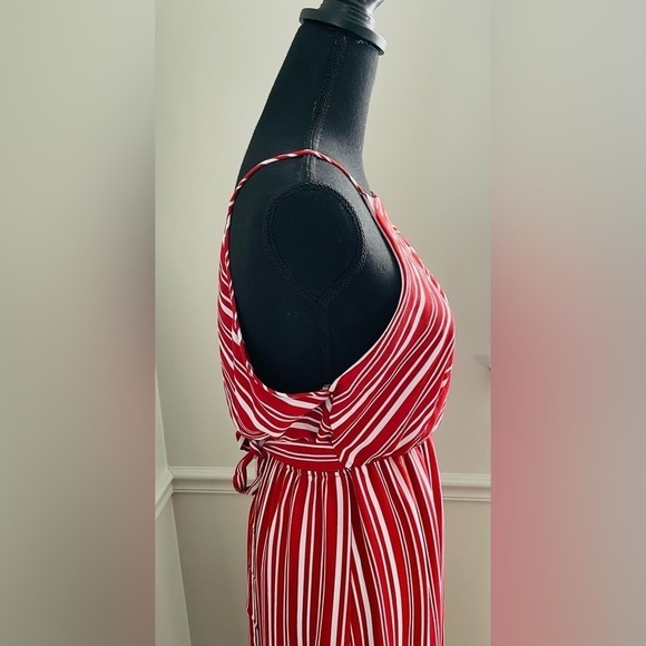 MIKEY & Joey Red White Stripe Halter Neck Midi Dress Size M - Picture 6 of 8